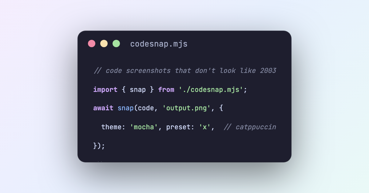codesnap output example — code screenshot at 1200×675 (X preset)